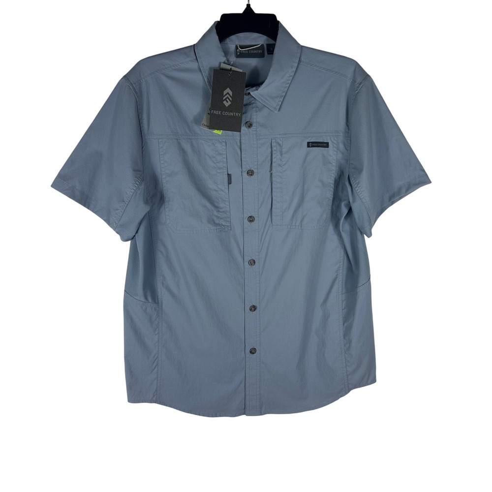 Free Country Acadia Shirt Mens Size Small Blue Cloud Nylon Spandex SS NEW
